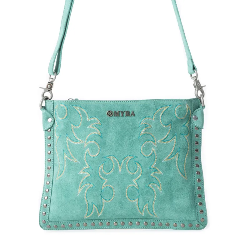 Texas Rose Western Embroidered Leather Bag in Turquoise sold by Myra Bag