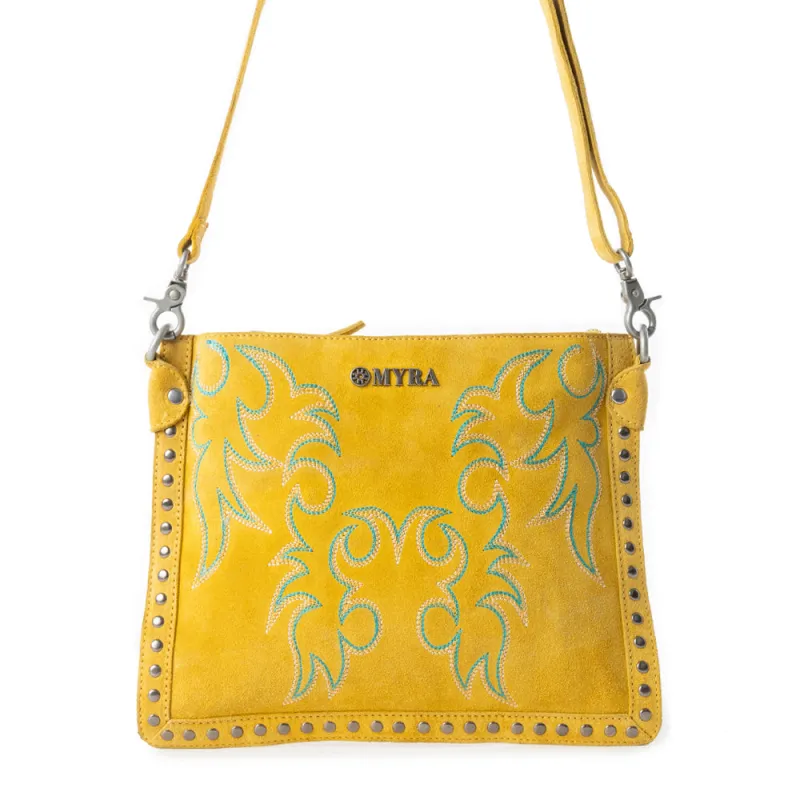 Texas Rose Western Embroidered Leather Bag in Yellow sold by Myra Bag