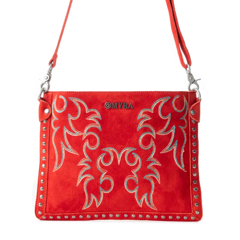 Texas Rose Western Embroidered Leather Bag in Scarlet Red sold by Myra Bag