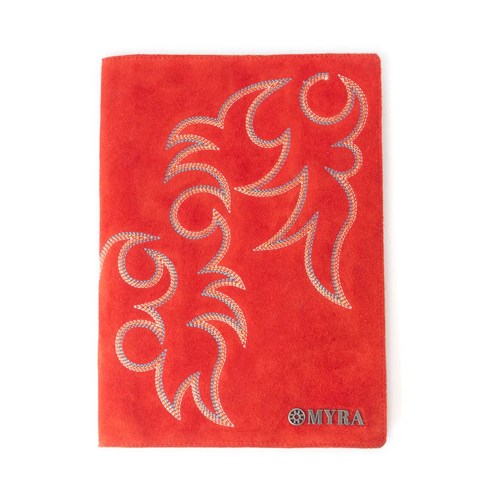 Texas Blaze Embroidered Leather Diary in Scarlet Red sold by Myra Bag
