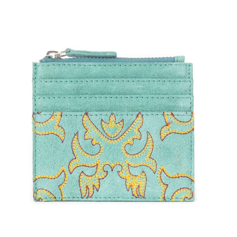Cactus Sky Western Embroidered Credit Card Holder in Turquoise Haze sold by Myra Bag