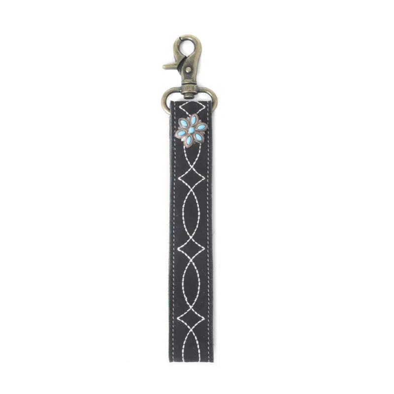 Rodeo Rose Leather Key Fob in Black sold by Myra Bag