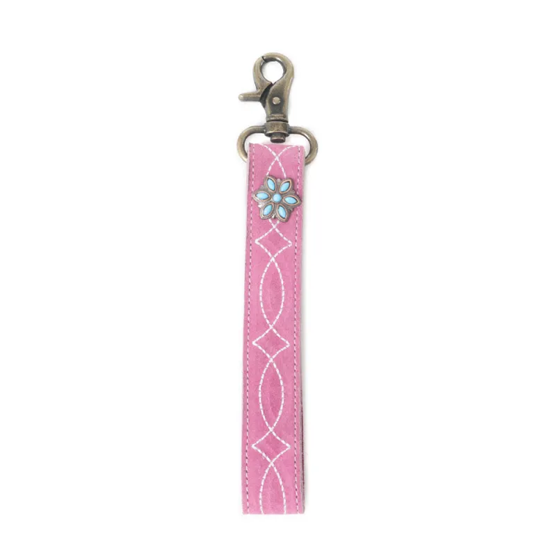 Rodeo Rose Leather Key Fob in Sunset Pink sold by Myra Bag