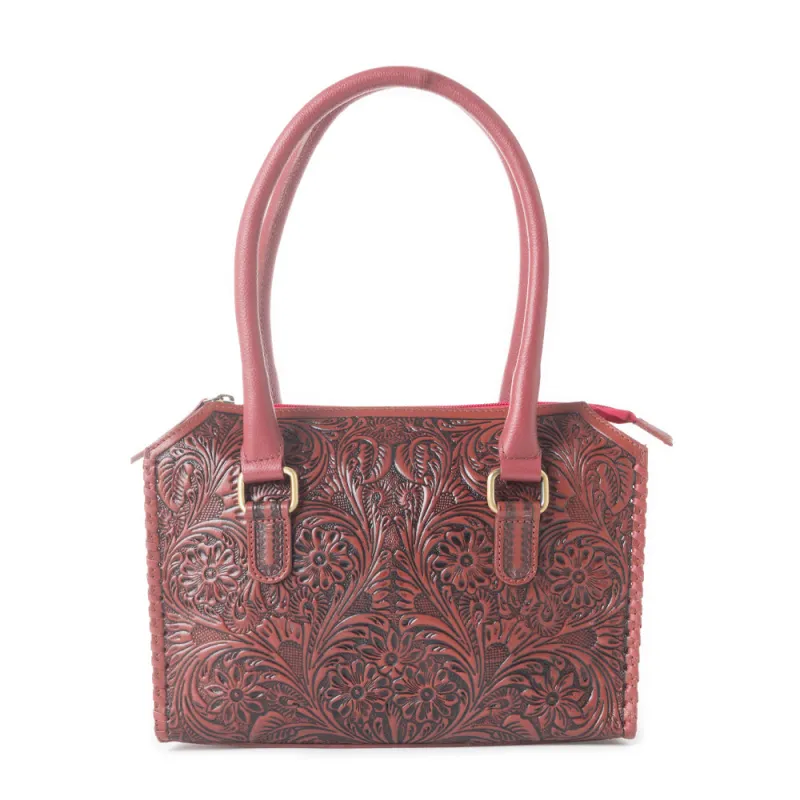 Midnight Grace Handtooled Leather Bag in Red sold by Myra Bag