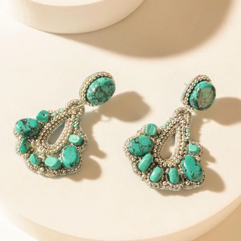 Sonoran Stone Halo Earrings in Desert Aqua sold by Myra Bag