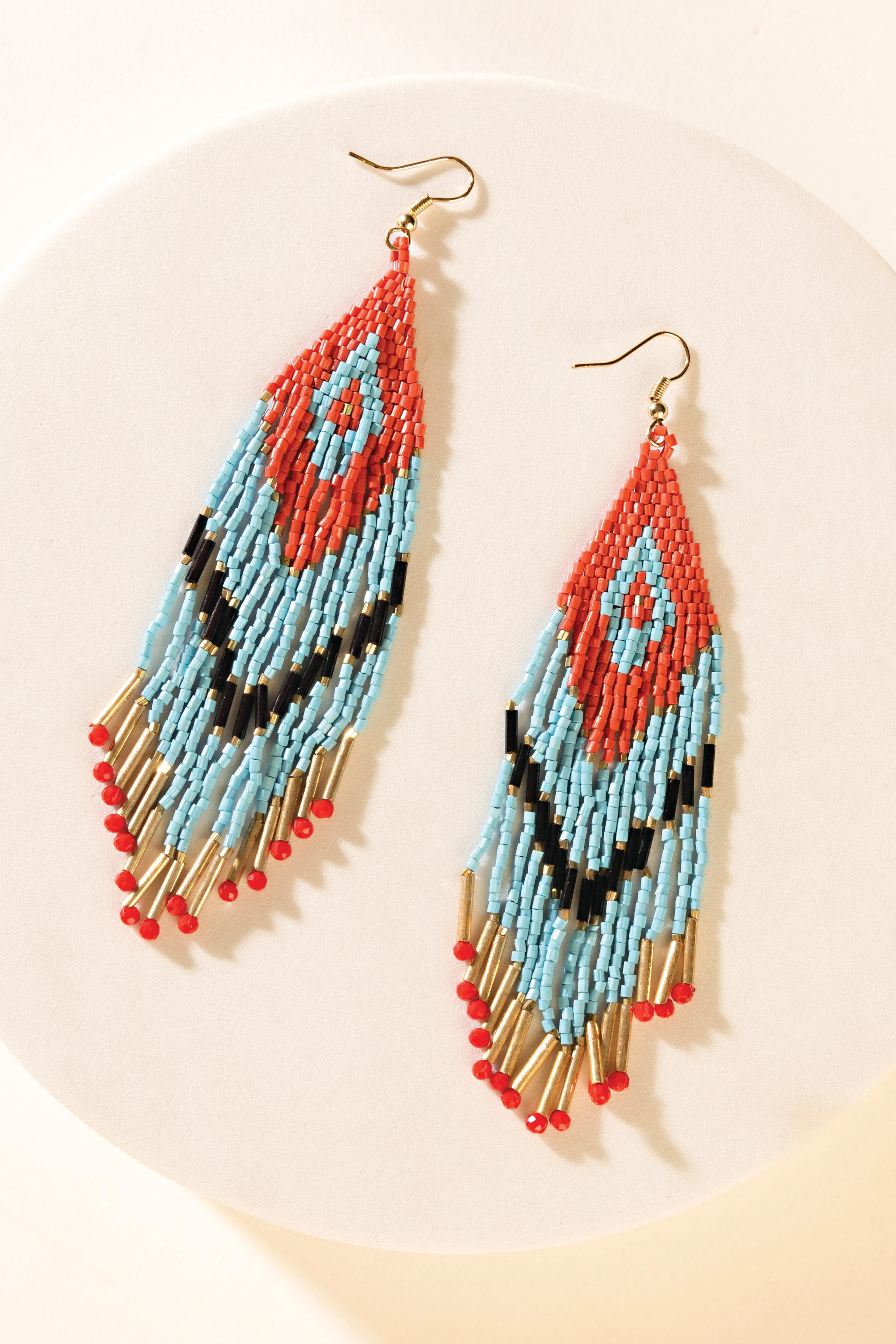 Zuni Blaze Fringe Earrings in Cyan Desert Flame sold by Myra Bag