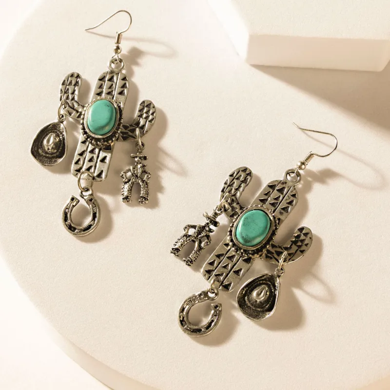 Cactus Charm Earrings in Rodeo Silver sold by Myra Bag