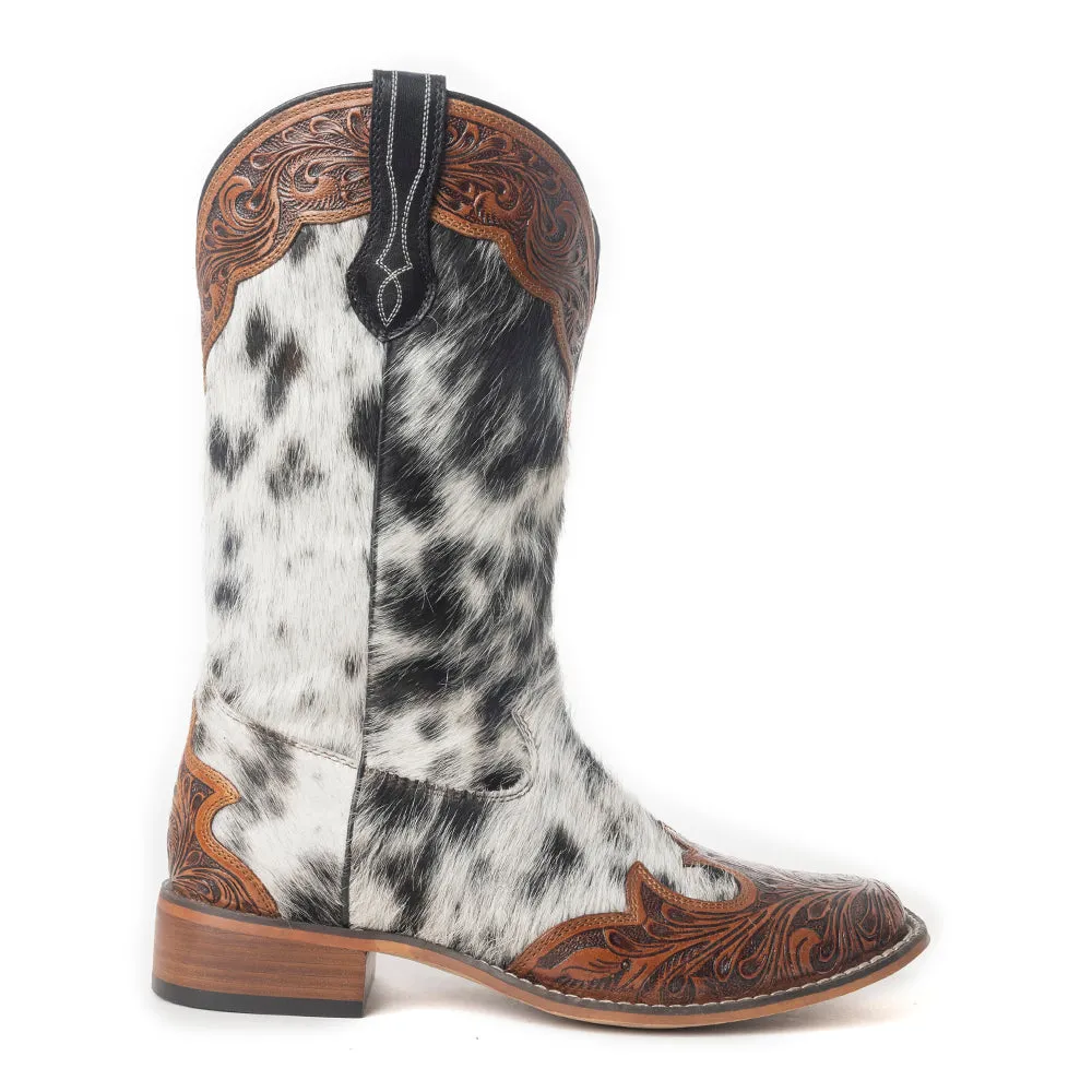 Mesa Cloud Handtooled Leather Boots in Black & White sold by Myra Bag