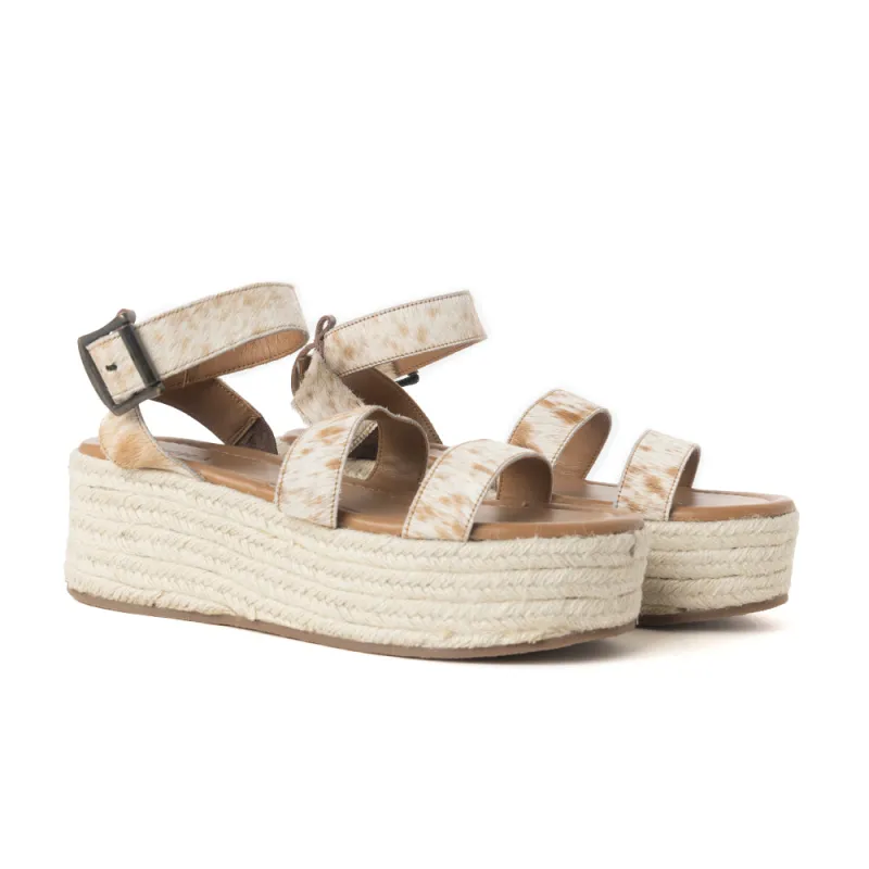 Longhorn Lasso Leather Sandals in Brown & White Hairon sold by Myra Bag