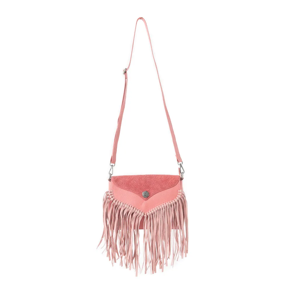 Wild West Fringe Leather Crossbody Bag in Pink sold by Myra Bag product image thumbnail 2