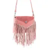 Wild West Fringe Leather Crossbody Bag in Pink sold by Myra Bag