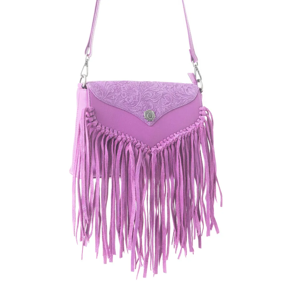 Wild West Fringe Leather Crossbody Bag in Purple sold by Myra Bag product image thumbnail 3