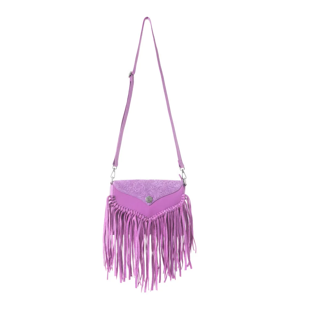 Wild West Fringe Leather Crossbody Bag in Purple sold by Myra Bag product image thumbnail 2