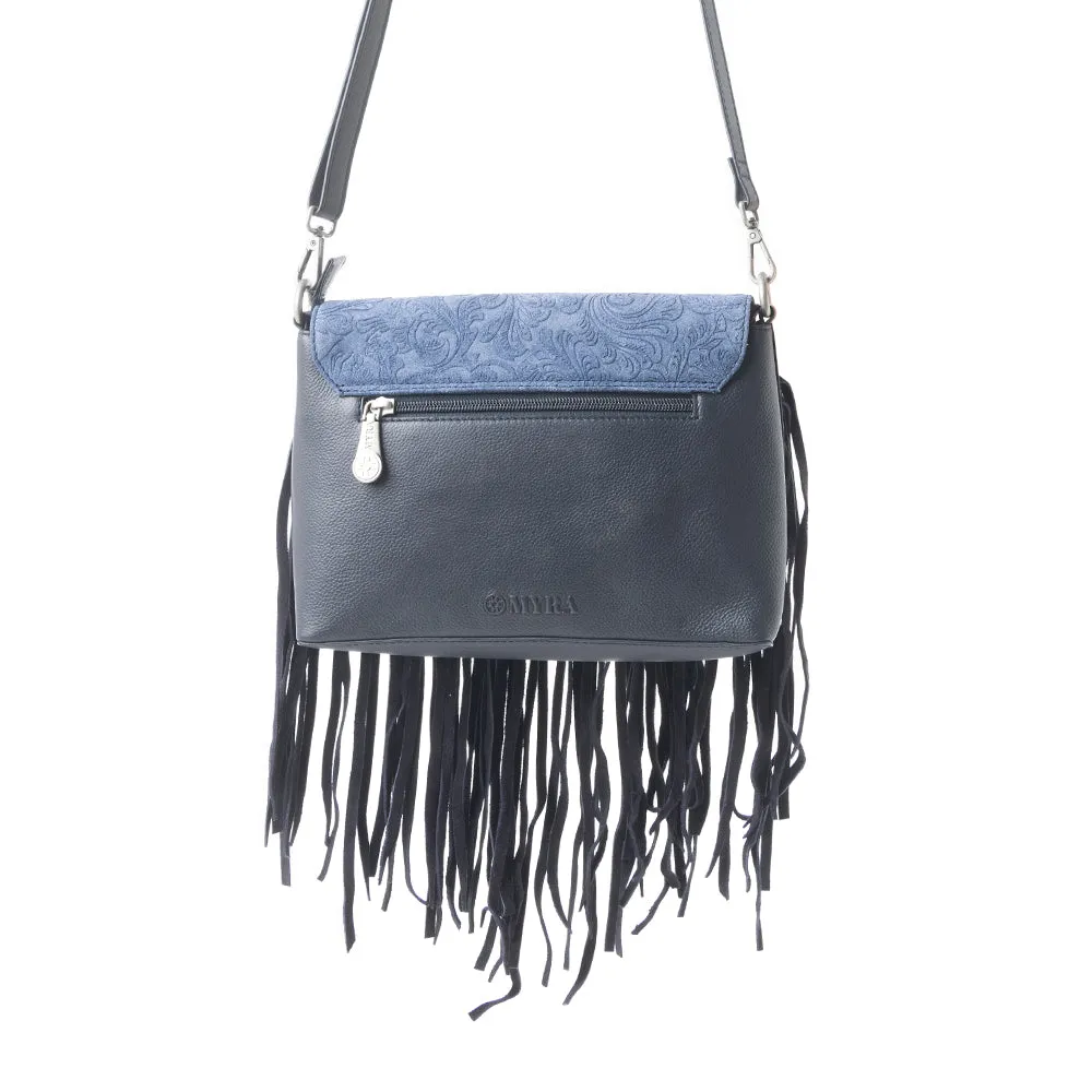 Wild West Fringe Leather Crossbody Bag in Ash Denim sold by Myra Bag product image thumbnail 4