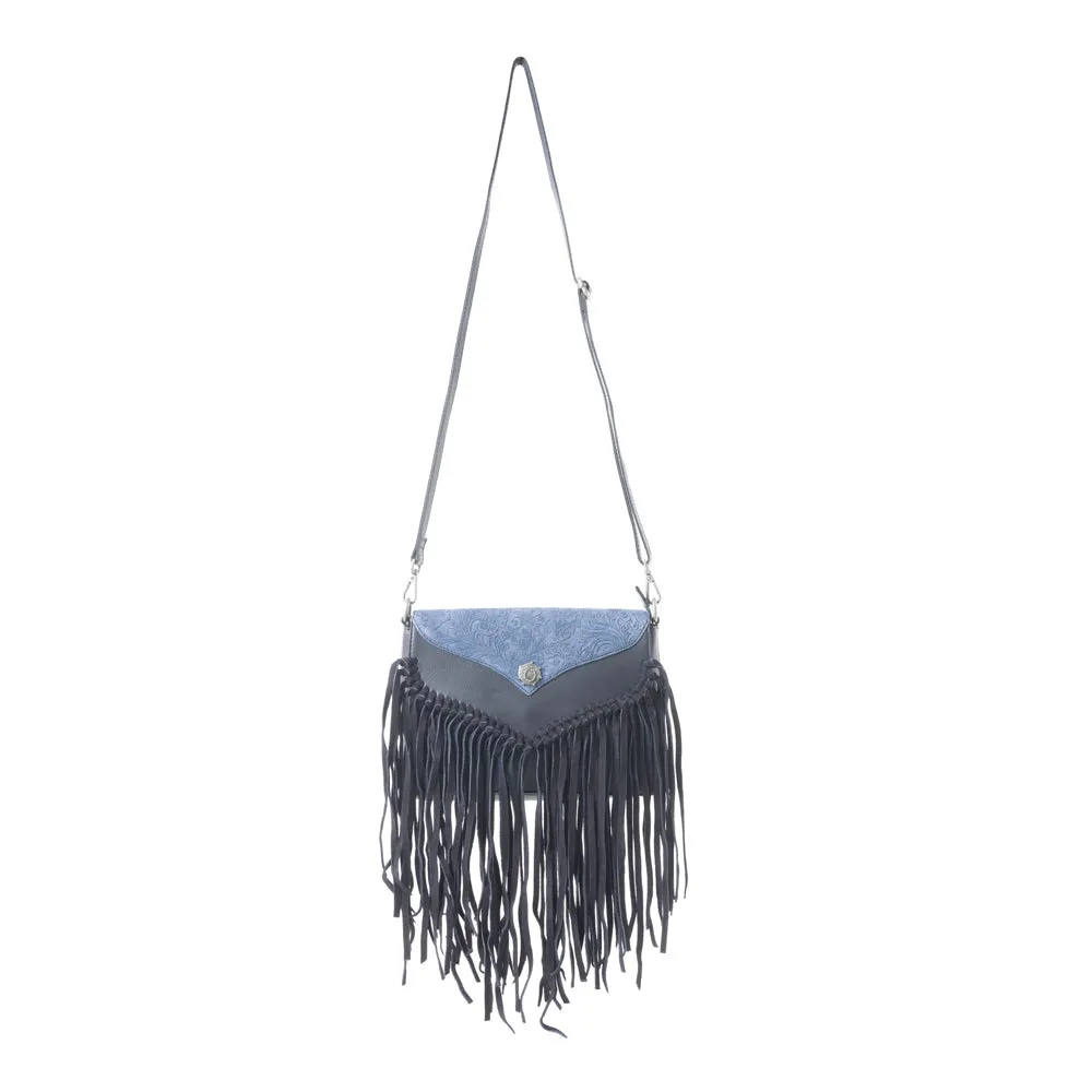 Wild West Fringe Leather Crossbody Bag in Ash Denim sold by Myra Bag product image thumbnail 2