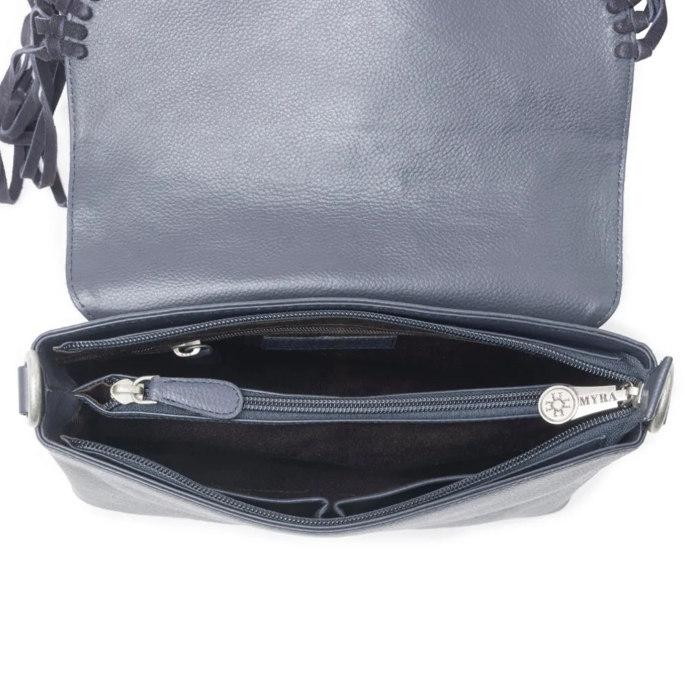 Wild West Fringe Leather Crossbody Bag in Ash Denim sold by Myra Bag product image thumbnail 5