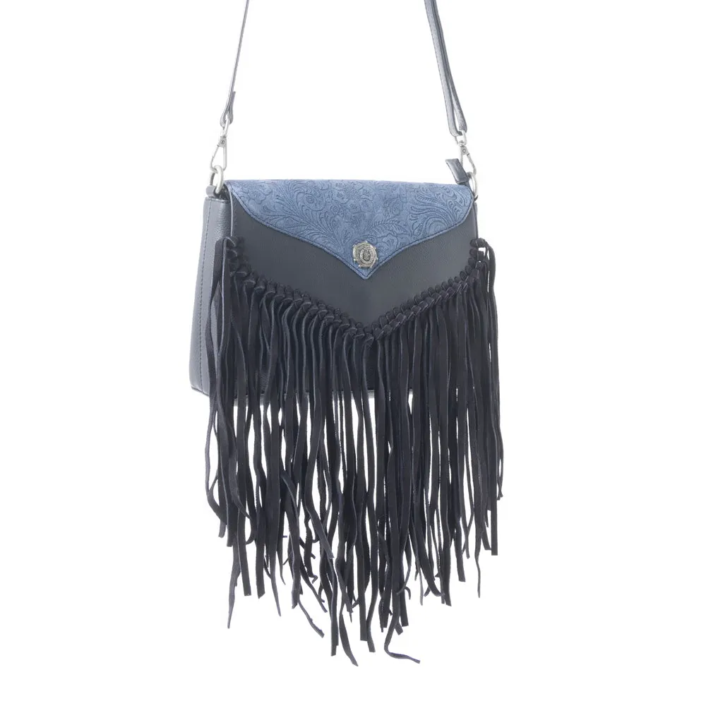 Wild West Fringe Leather Crossbody Bag in Ash Denim sold by Myra Bag product image thumbnail 3