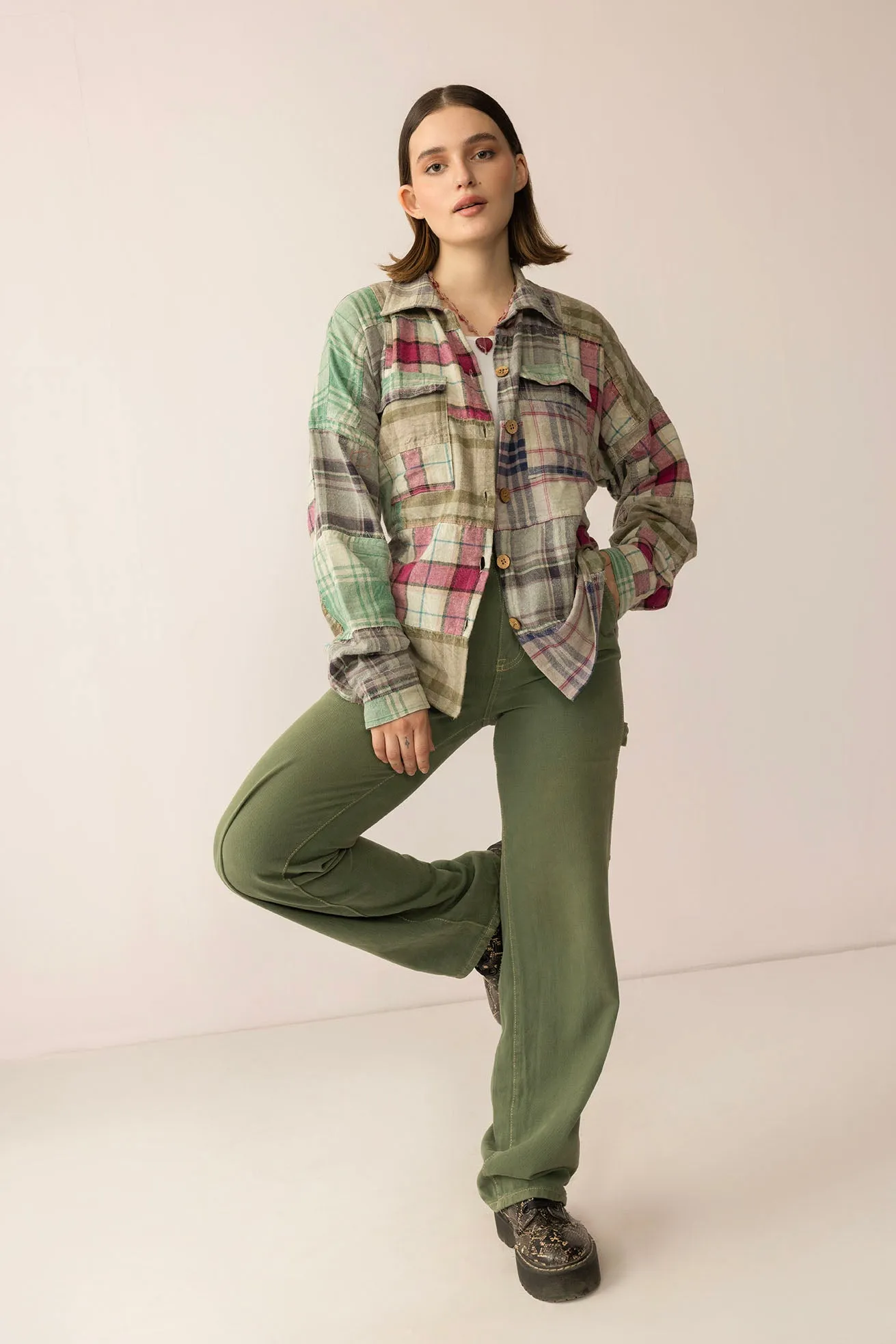 Boone Trail Stitch Shacket in Plaid Petal sold by Myra Bag product image thumbnail 5