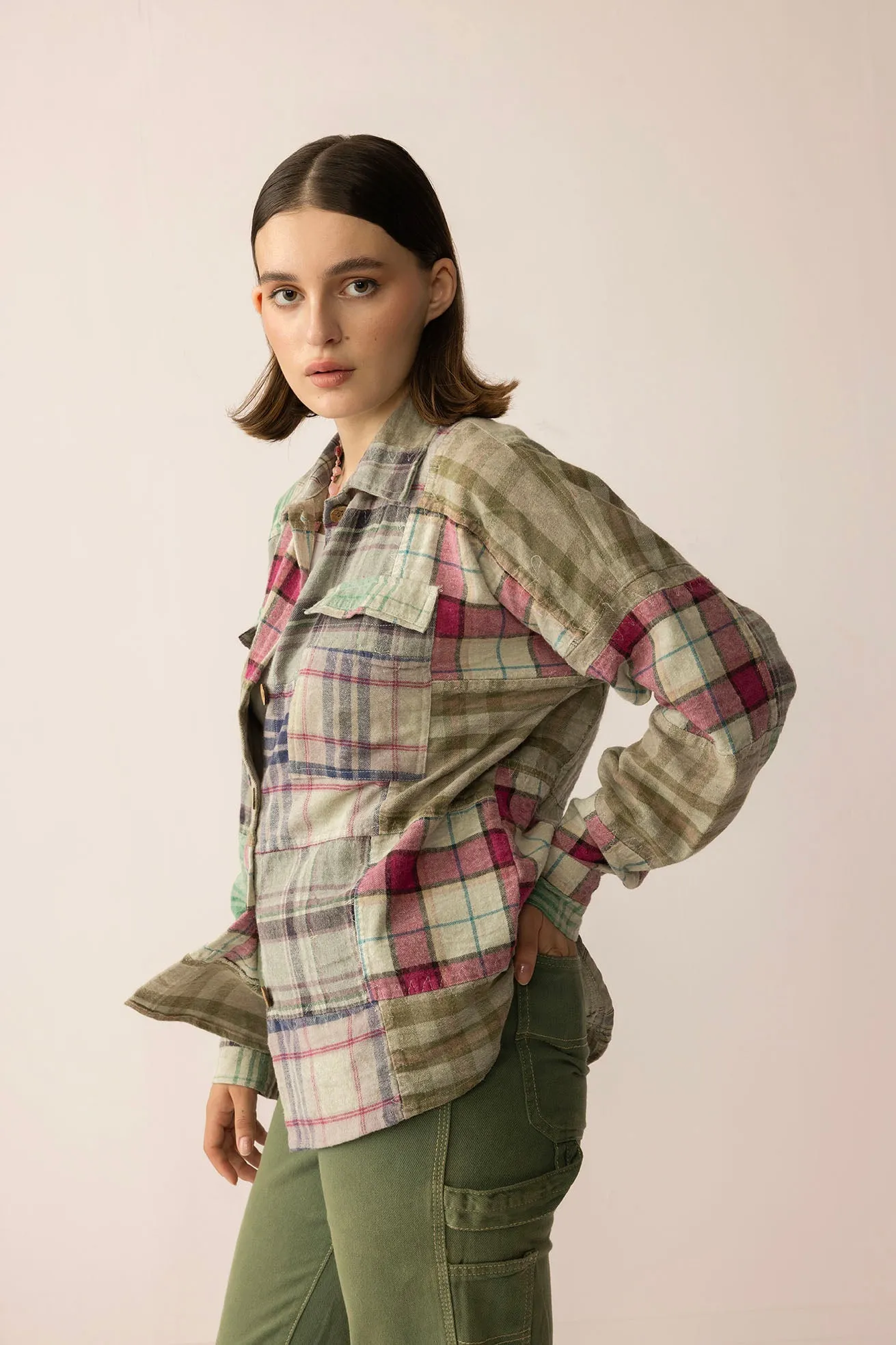 Boone Trail Stitch Shacket in Plaid Petal sold by Myra Bag product image thumbnail 2