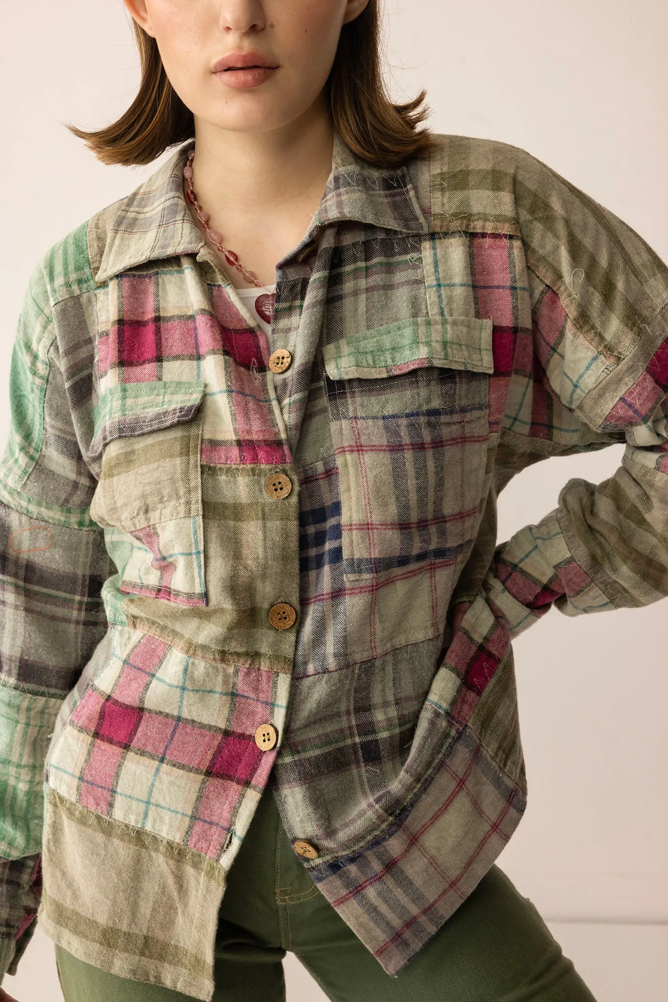 Boone Trail Stitch Shacket in Plaid Petal sold by Myra Bag product image thumbnail 4