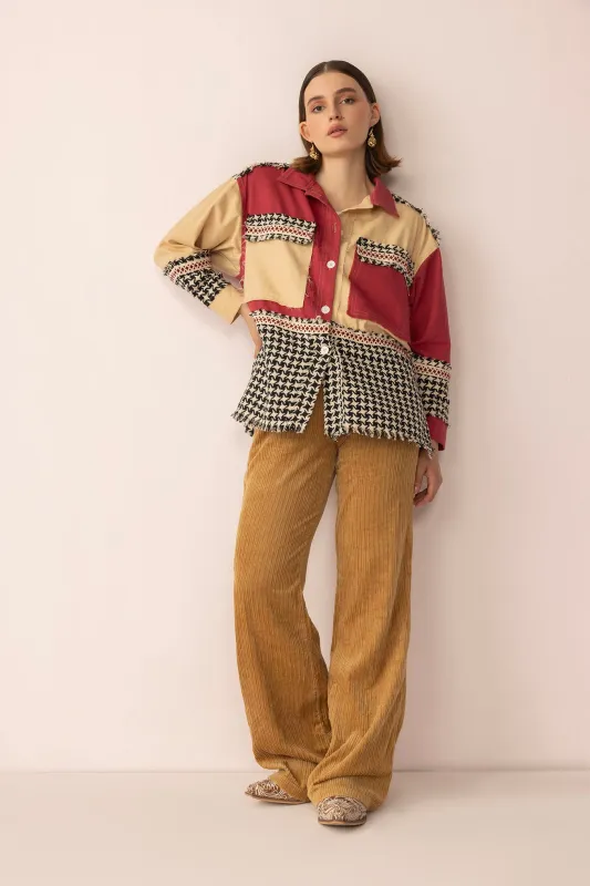 Mabel’s Moonshine Stitch Shacket in Red Clay sold by Myra Bag