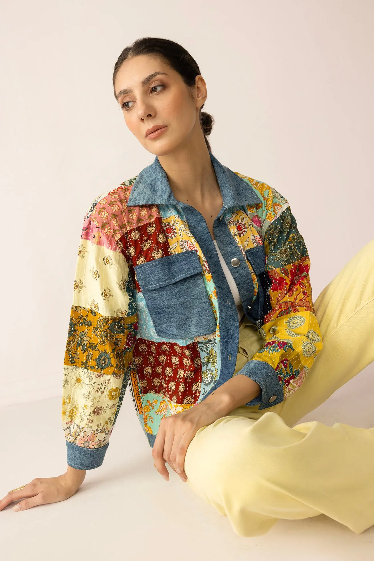 Loretta's Wild Patchwork Jacket in Painted Denim sold by Myra Bag product image thumbnail 5