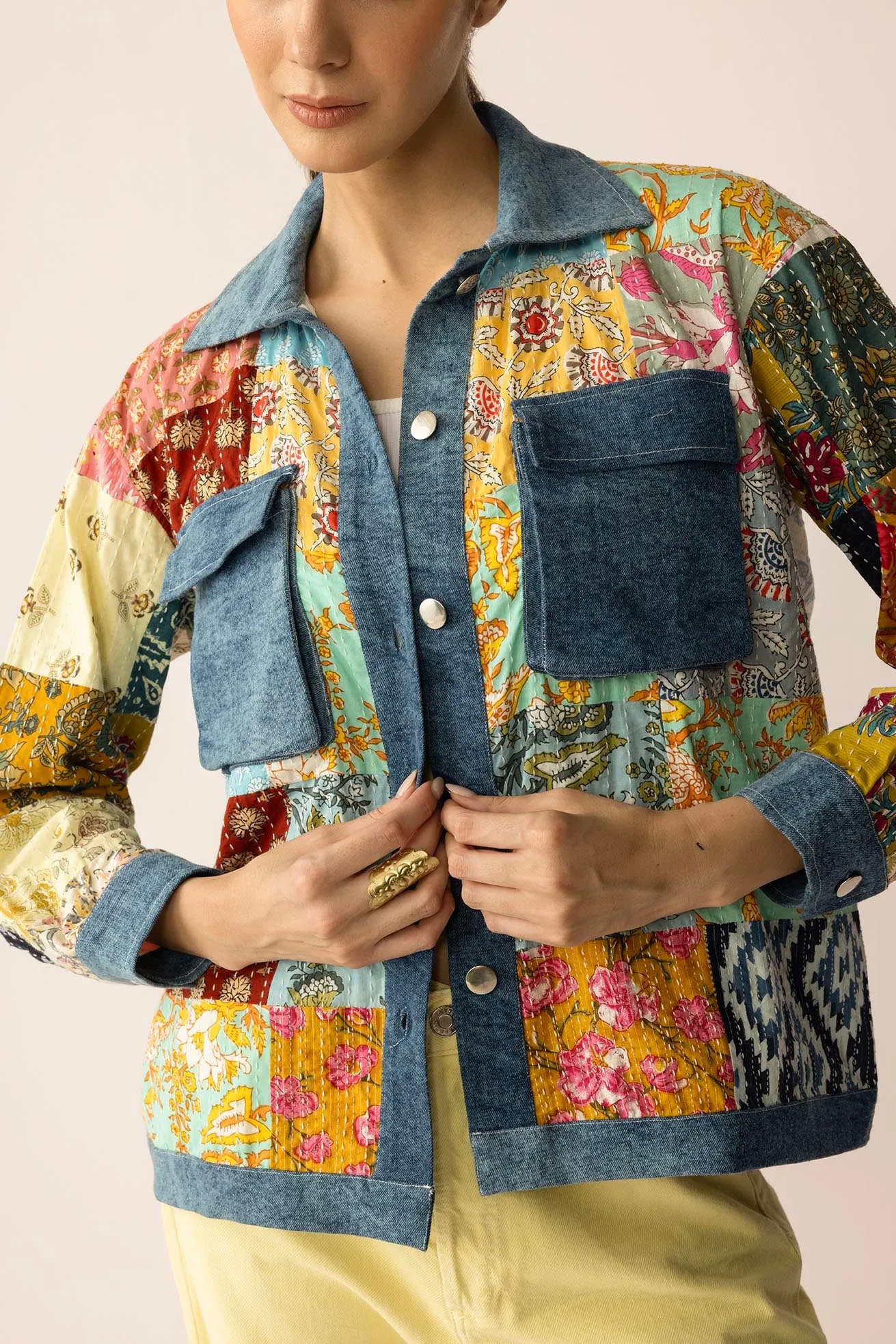 Loretta's Wild Patchwork Jacket in Painted Denim sold by Myra Bag product image thumbnail 4