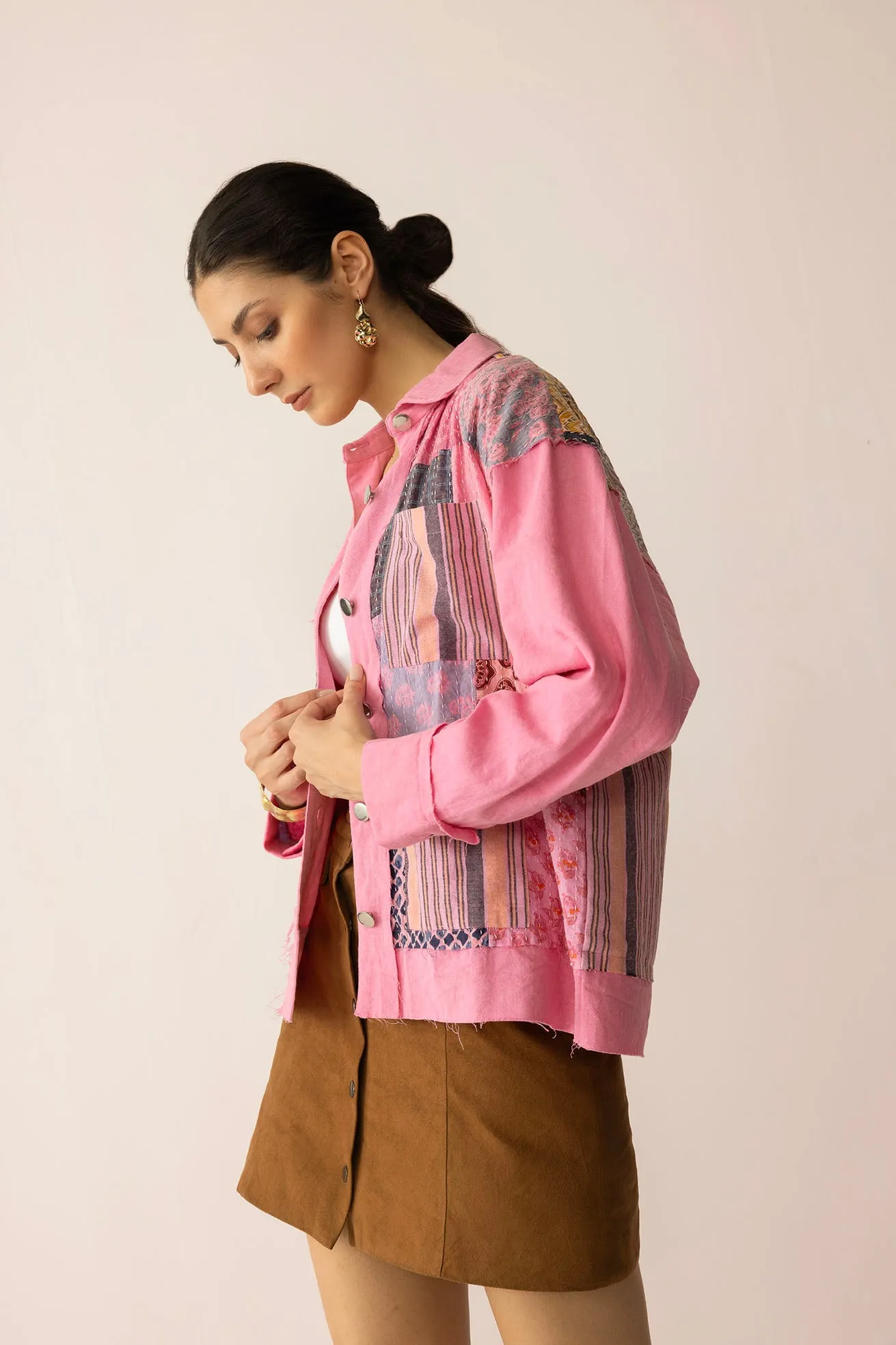 Wildberry Patchwork Shacket in Faded Pink sold by Myra Bag product image thumbnail 2