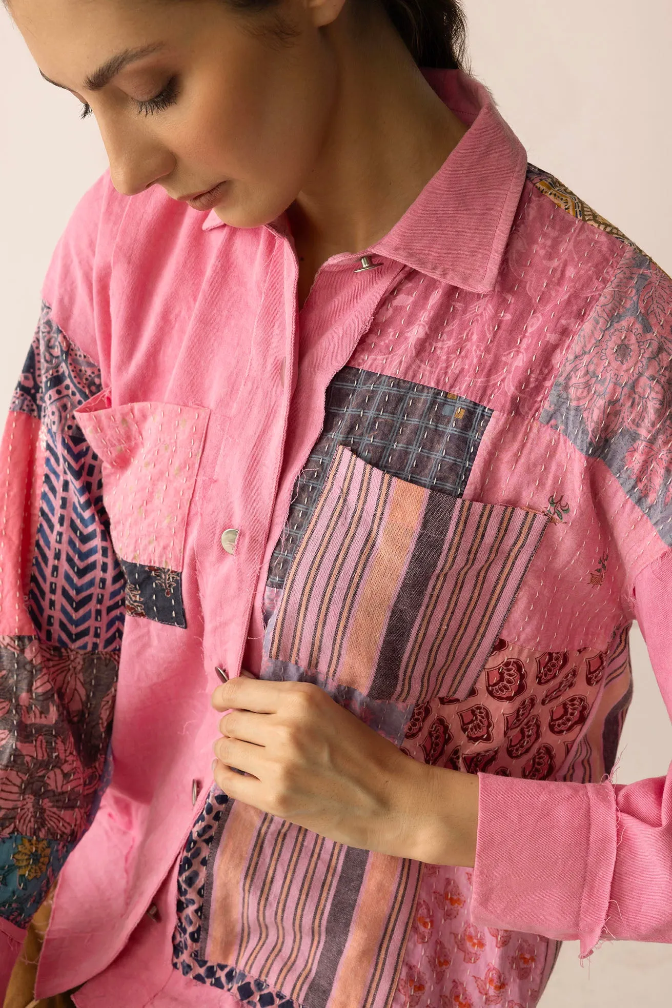 Wildberry Patchwork Shacket in Faded Pink sold by Myra Bag product image thumbnail 4