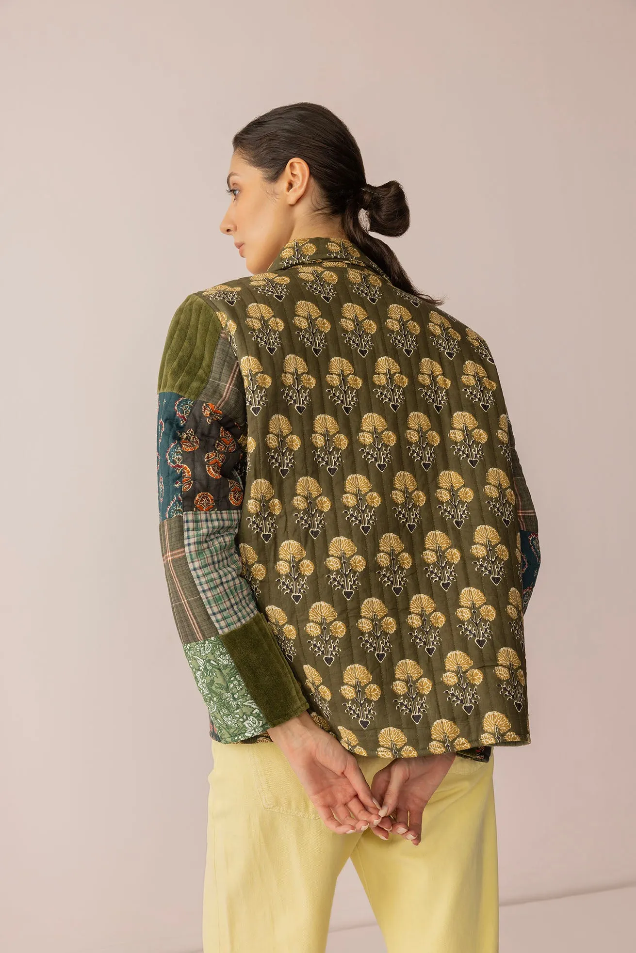 Meadow Folk Quilted Jacket with Patchwork in Dusty Green sold by Myra Bag product image thumbnail 3