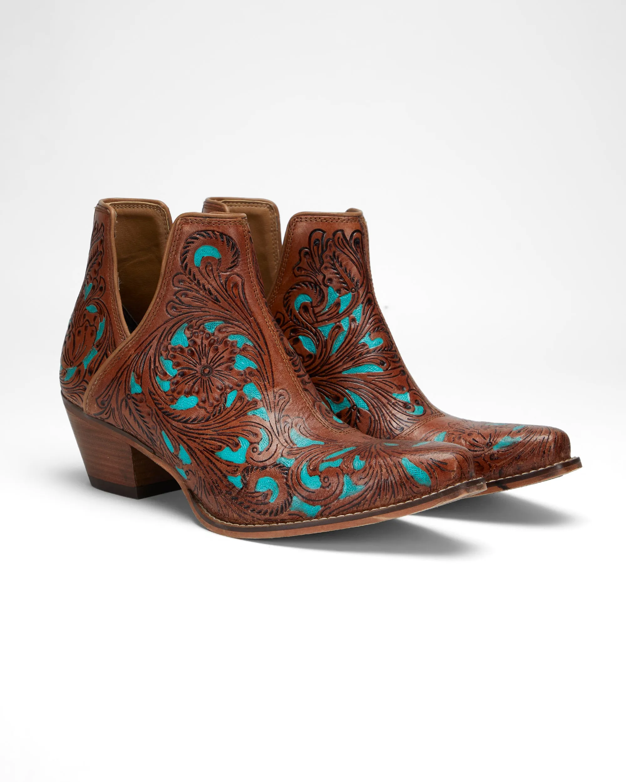Loyal West X Myra Handtooled Booties in Turquoise Calfskin sold by Myra Bag