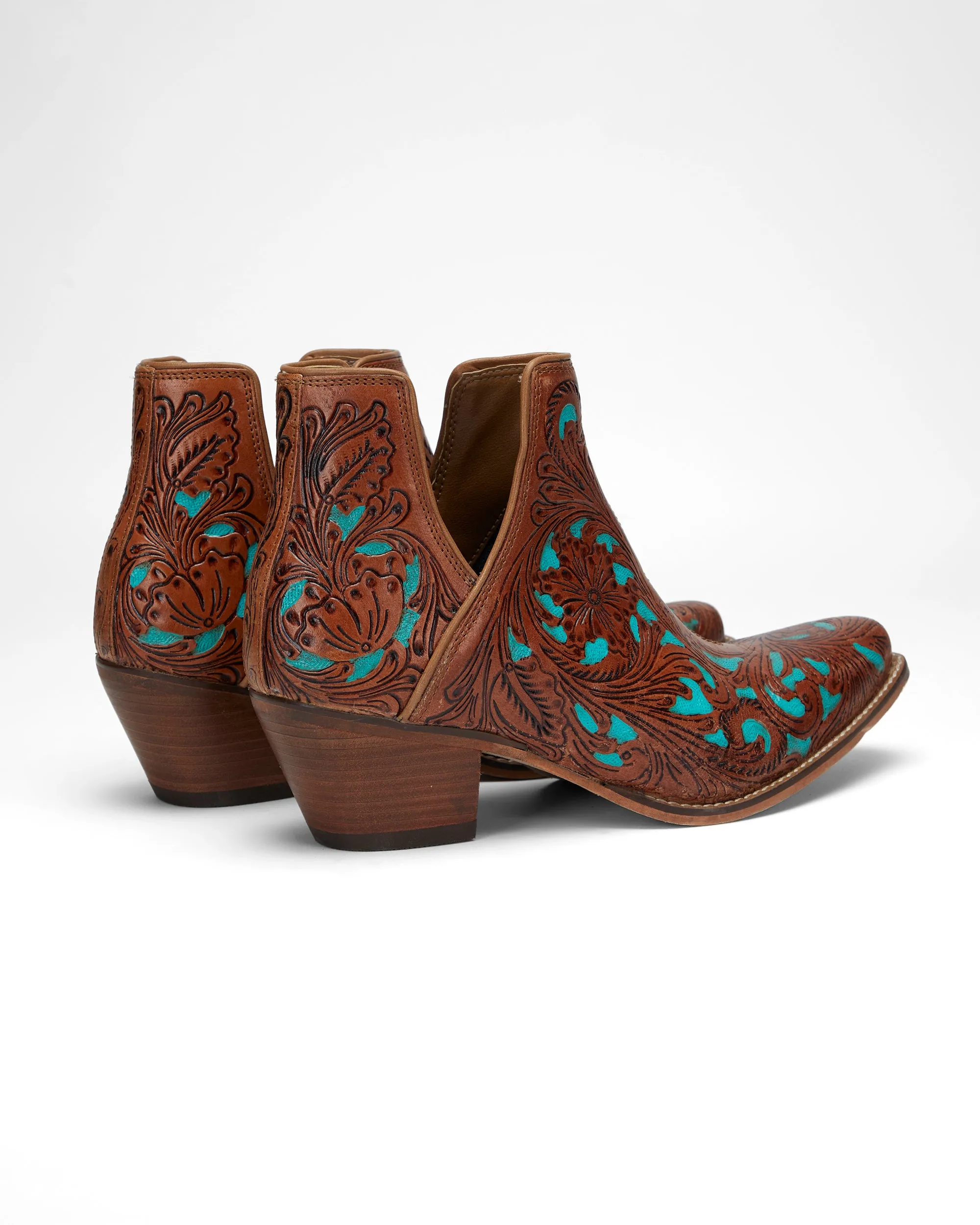 Loyal West X Myra Handtooled Booties in Turquoise Calfskin sold by Myra Bag product image thumbnail 3