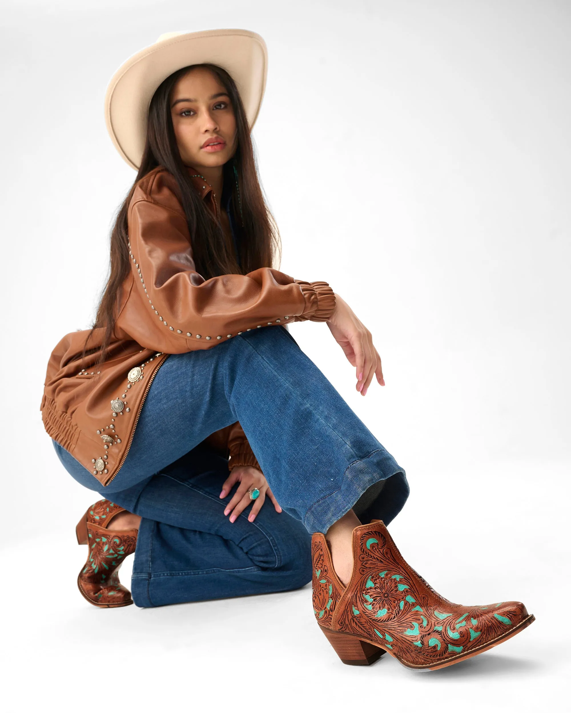 Loyal West X Myra Handtooled Booties in Turquoise Calfskin sold by Myra Bag product image thumbnail 5
