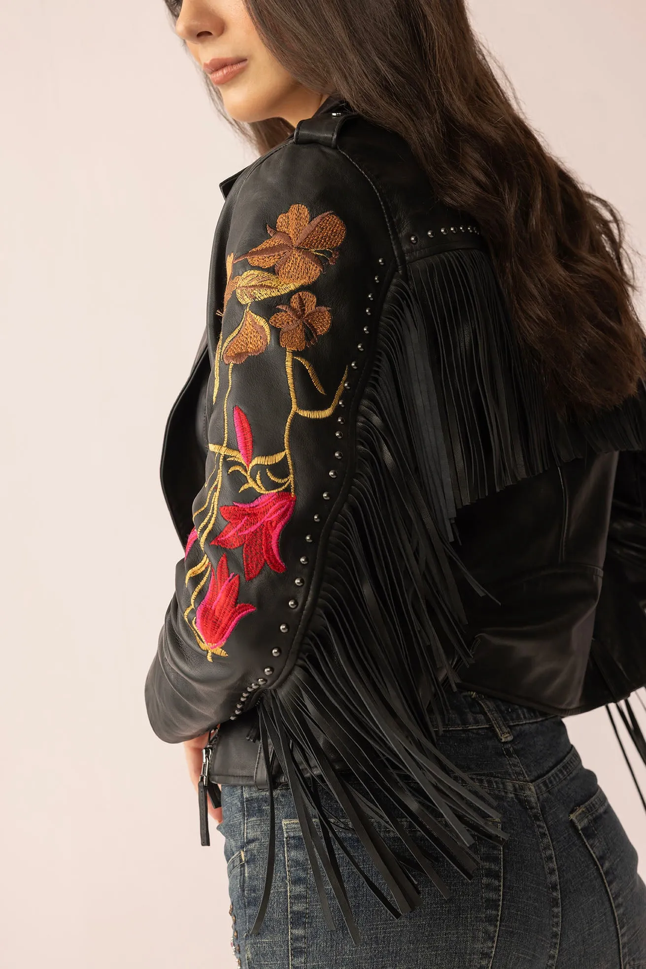 Thorn & Thunder Leather Jacket in Ink Bloom sold by Myra Bag product image thumbnail 4