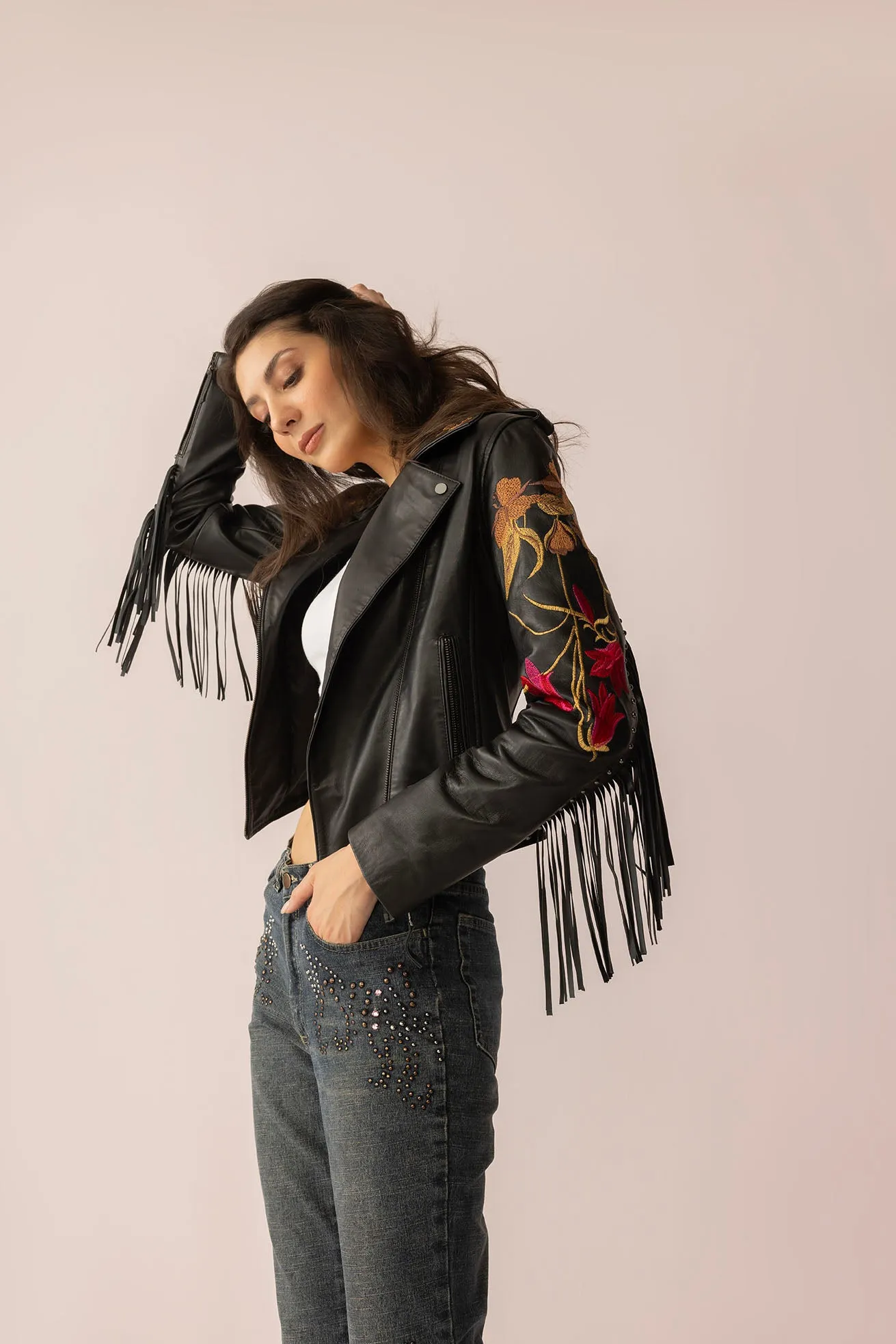 Thorn & Thunder Leather Jacket in Ink Bloom sold by Myra Bag product image thumbnail 2