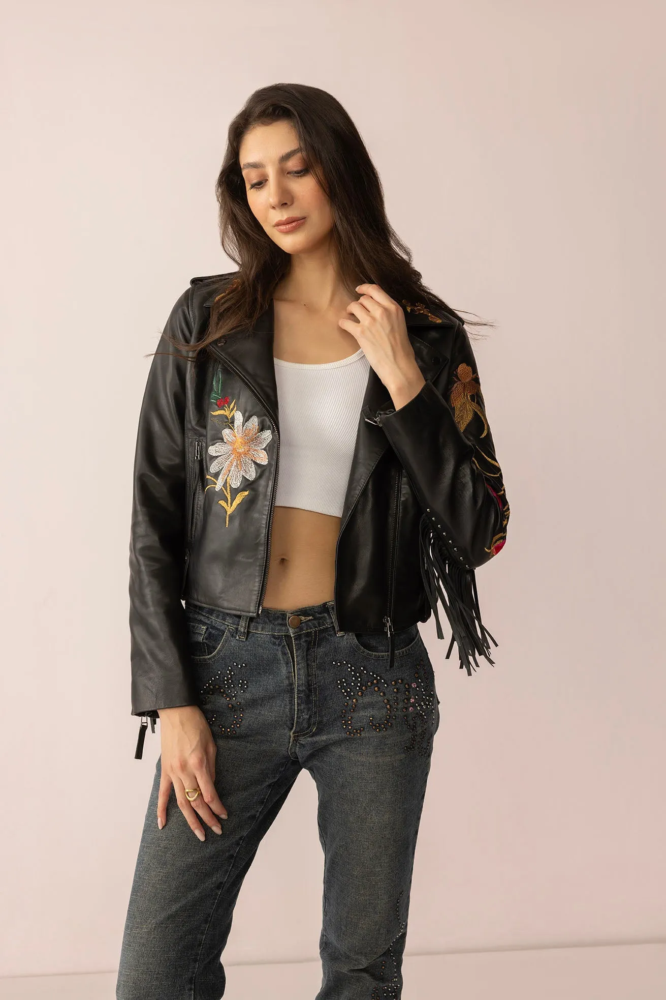 Thorn & Thunder Leather Jacket in Ink Bloom sold by Myra Bag product image thumbnail 5
