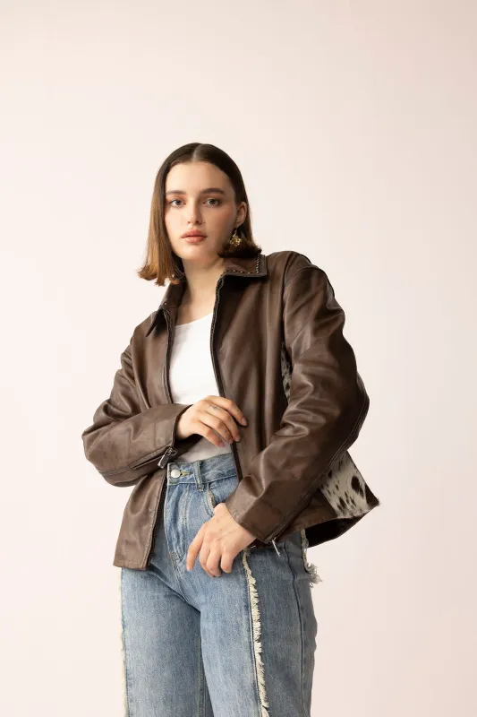 Emberhide Leather Jacket in Buckle Brown sold by Myra Bag
