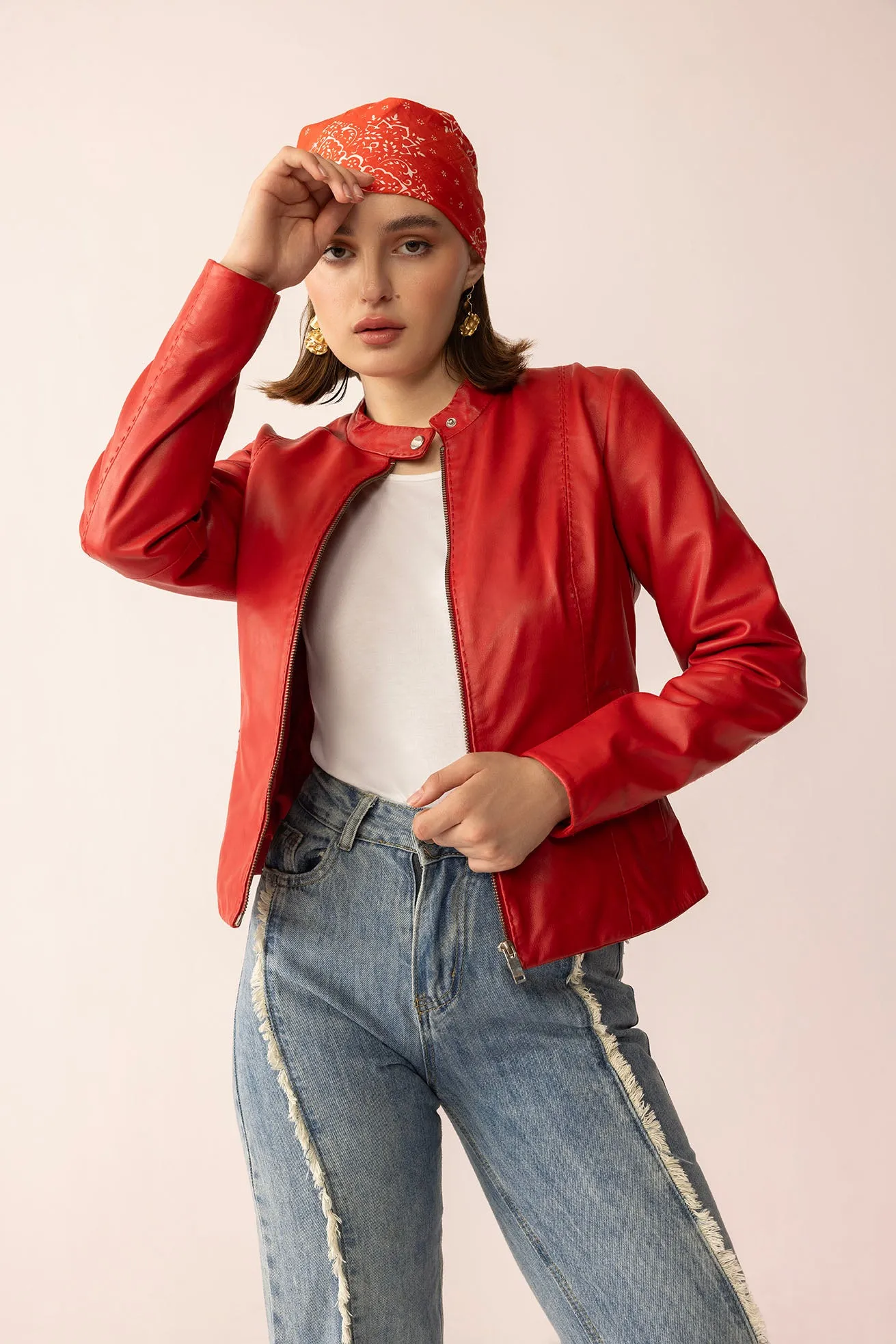 Fireline Femme Leather Jacket in Red Ember sold by Myra Bag product image thumbnail 5