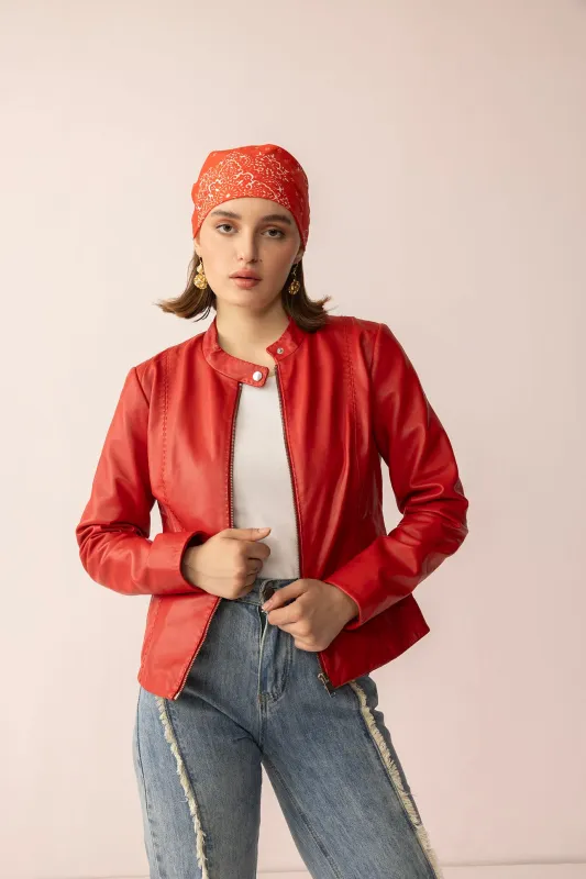 Fireline Femme Leather Jacket in Red Ember sold by Myra Bag