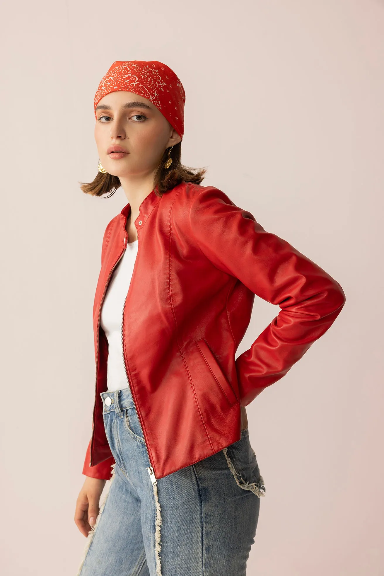 Fireline Femme Leather Jacket in Red Ember sold by Myra Bag product image thumbnail 2