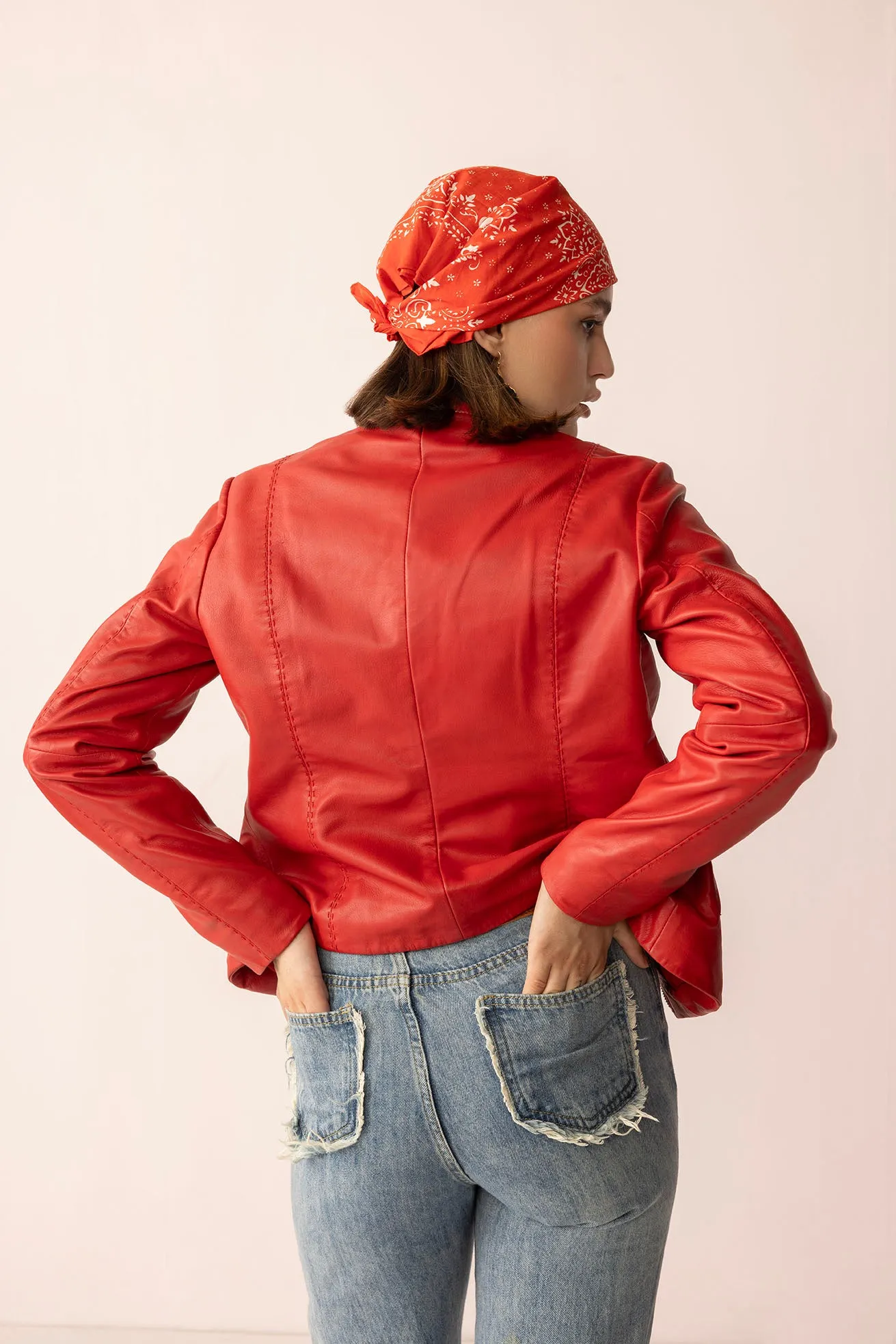 Fireline Femme Leather Jacket in Red Ember sold by Myra Bag product image thumbnail 3