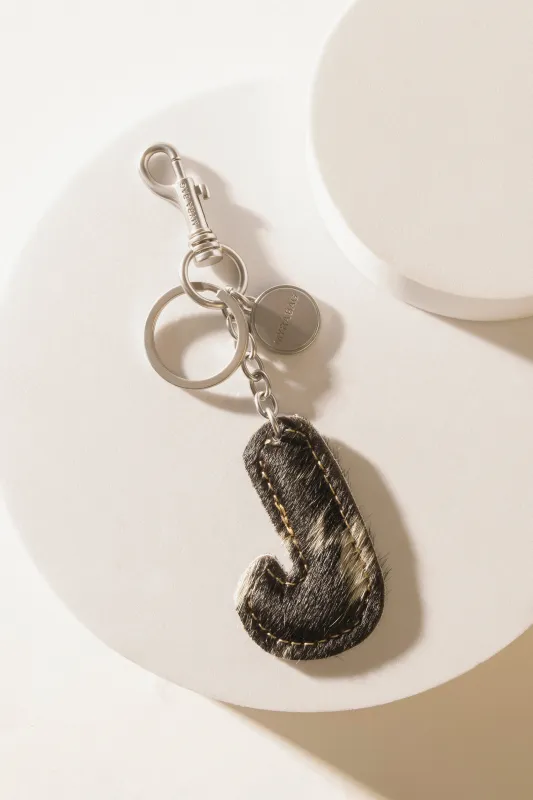 Alpha 'J' Hairon Bag Charm in Black & White sold by Myra Bag