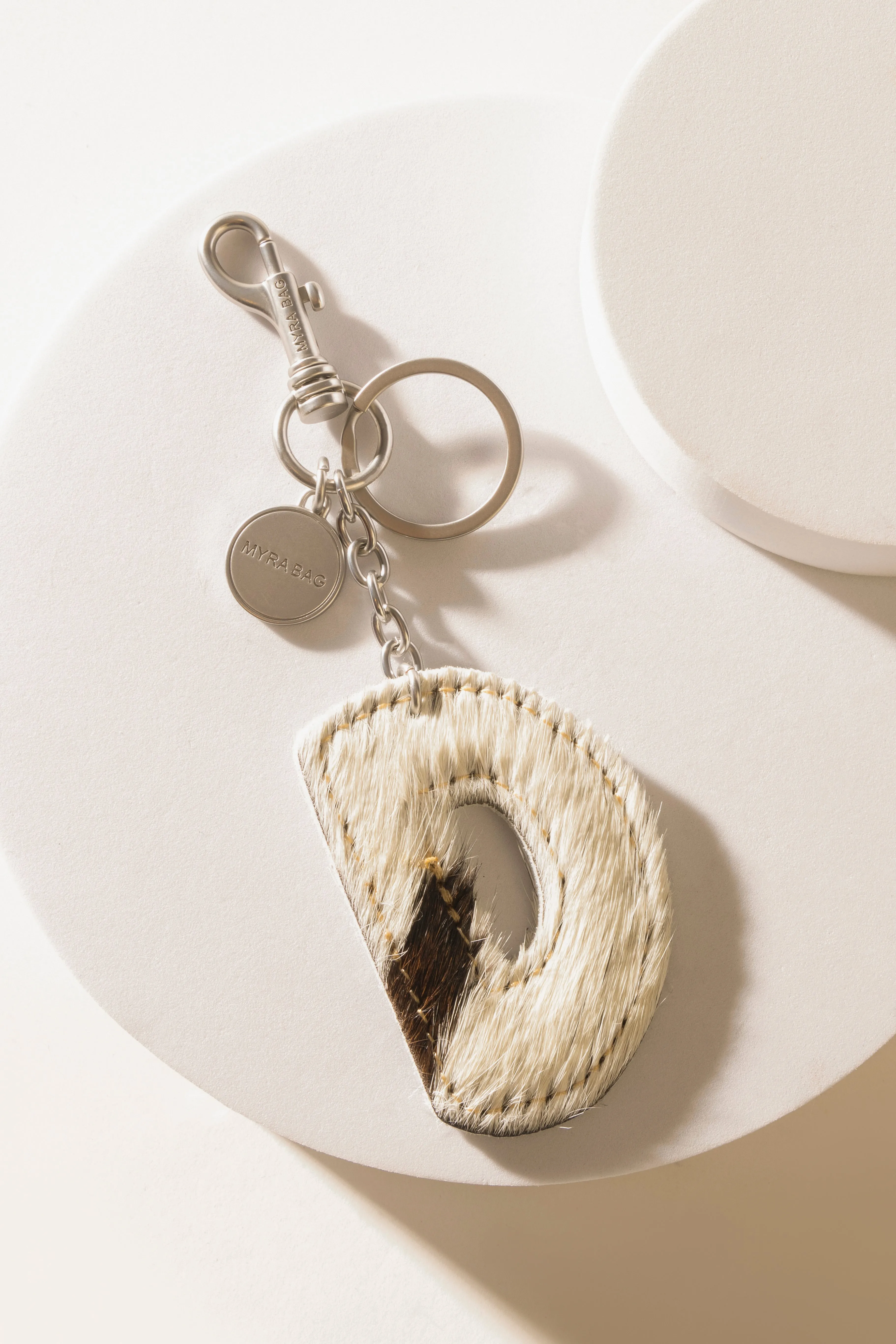 Alpha 'D' Hairon Bag Charm in Black & White sold by Myra Bag