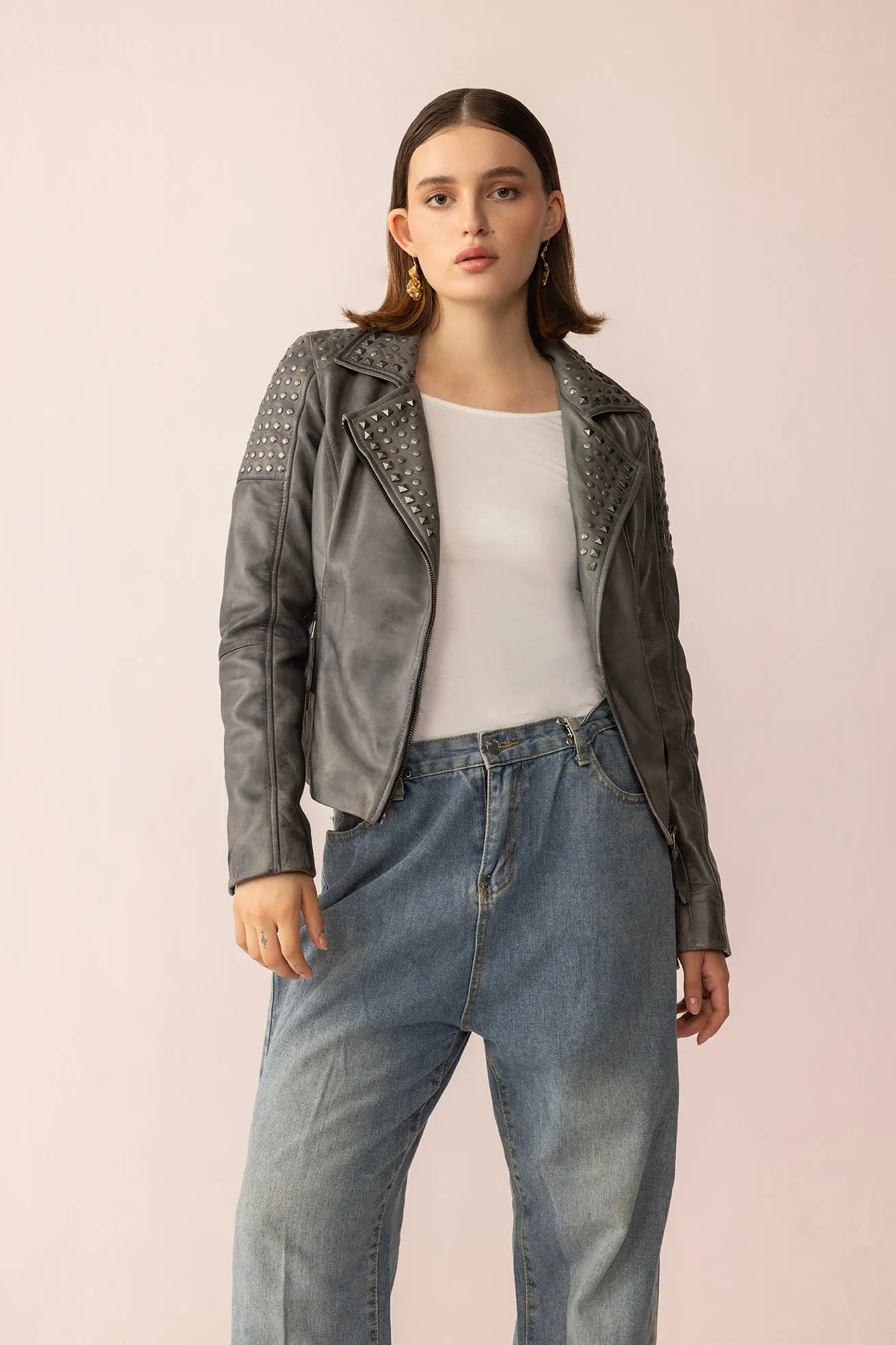 Shadow Storm Leather Jacket in Moon Grey sold by Myra Bag product image thumbnail 5