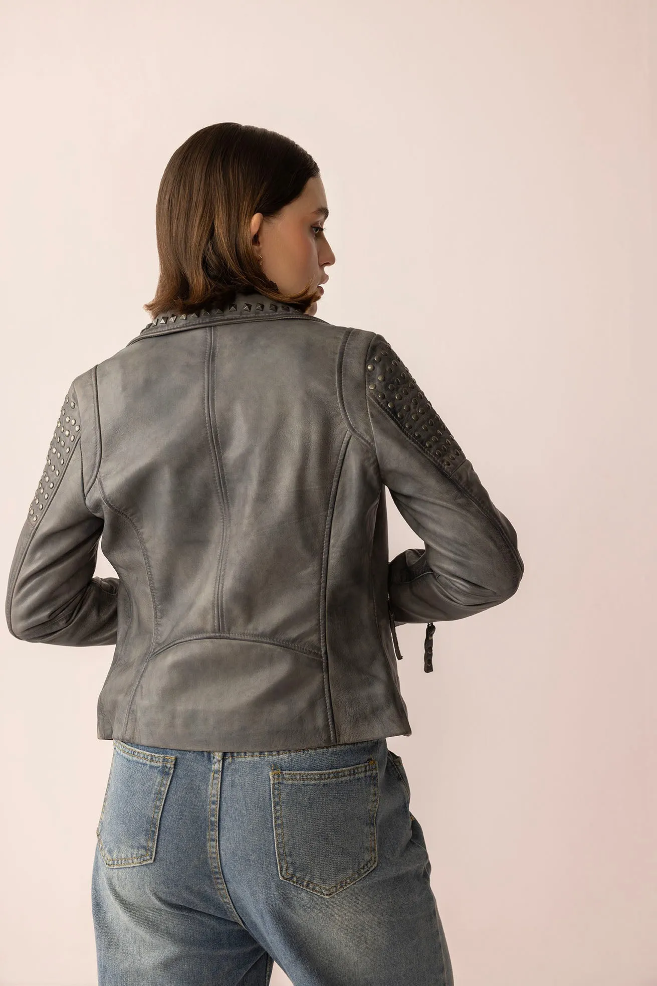 Shadow Storm Leather Jacket in Moon Grey sold by Myra Bag product image thumbnail 3