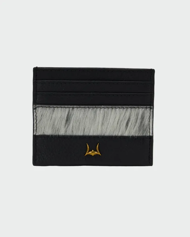 Loyal West Shell Card Holder In Black & White Cowhide made by Myra Bag