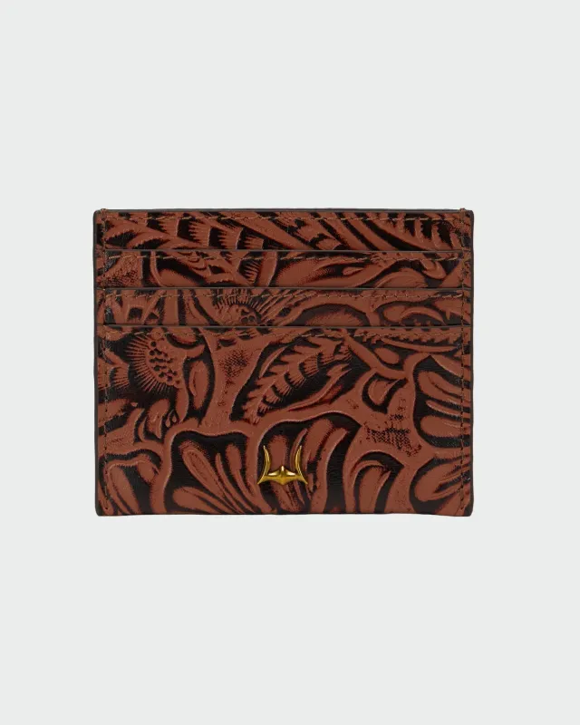 Loyal West Shell Card Holder  In Hand Finished Embossed Leather - Brown sold by Myra Bag