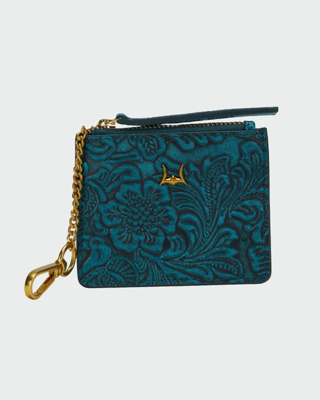 Loyal West Sophia Credit Card Holder In Hand Finished Embossed Leather -  Turquoise sold by Myra Bag