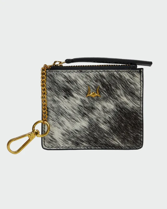 Loyal West Sophia Credit Card Holder In Black & White Cowhide sold by Myra Bag