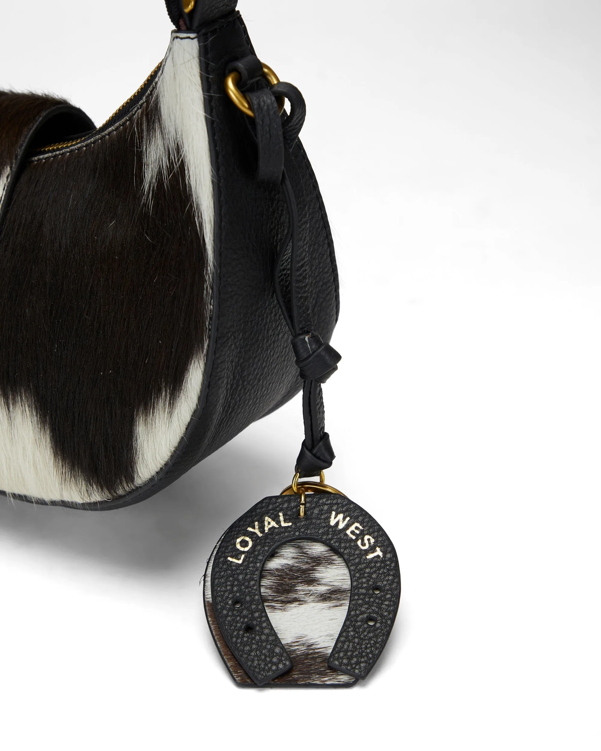 Loyal West Horse Shoe Bag Charm In Black & White Cowhide sold by Myra Bag product image thumbnail 5